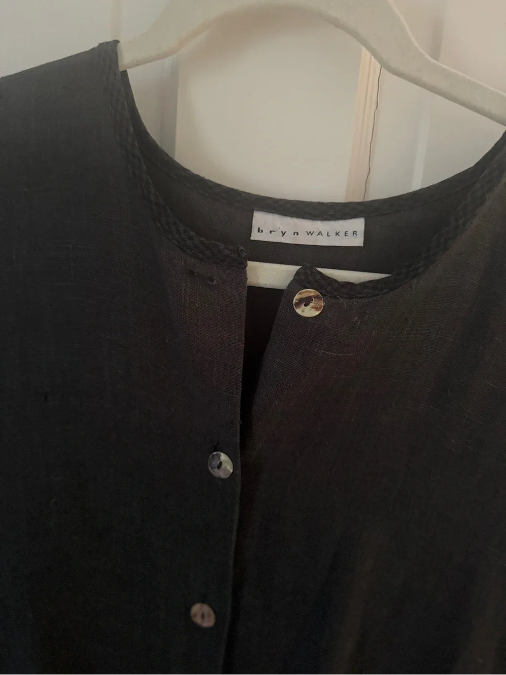 bryn Walker Black Textured Panel Long Button-Front Dress